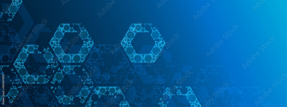 Poster blue neon glowing hex frame with dynamic circular lace. abstract geometric mesh pattern for vector b