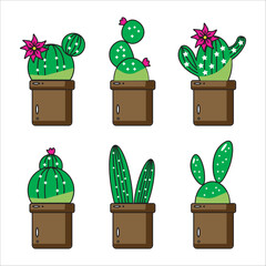 cactus icon set in color style, set of cactus