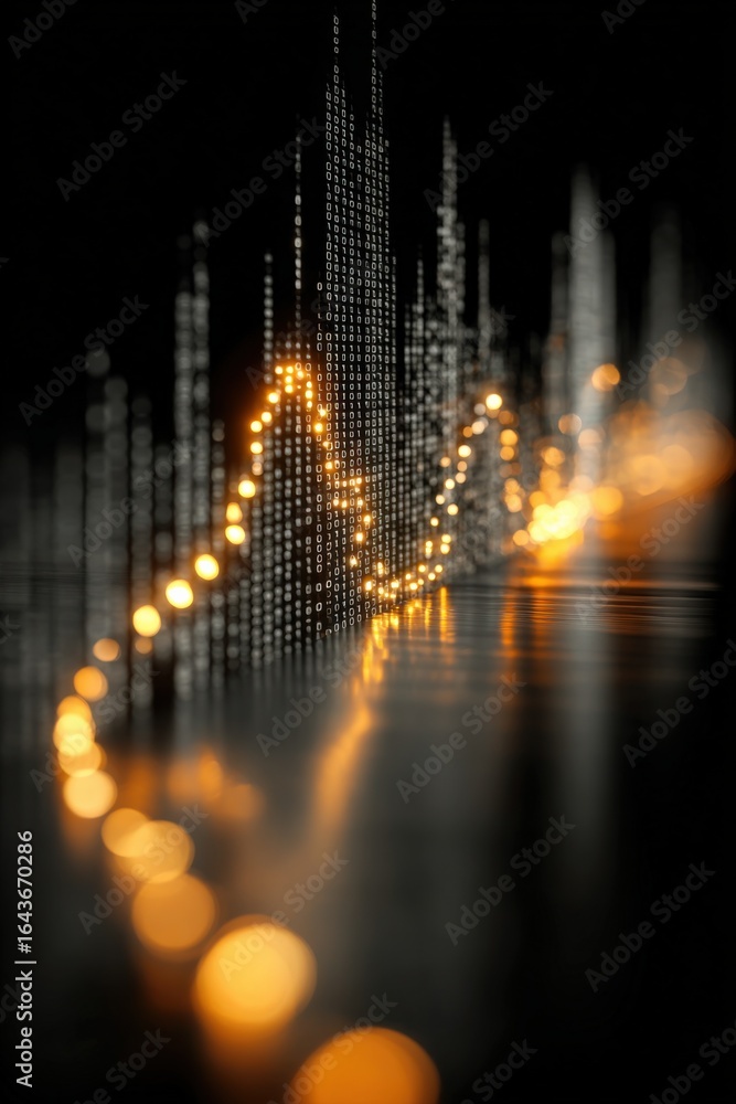 Poster abstract digital landscape with data stream, visualization of information technology and artificial 