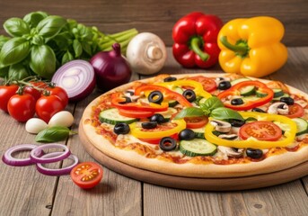 A delicious pizza topped with fresh vegetables and herbs