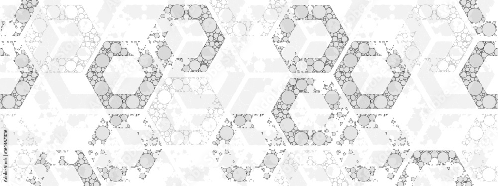Aufkleber monochrome vector hexagon grid with chaotic circular lace elements. abstract geometric background pa