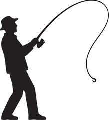 Obraz premium Solitary Fisherman: A silhouette of a dedicated fisherman casts his line, embodying the art of angling with a serene and focused presence.