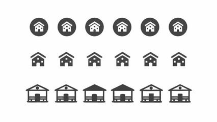 Variations of house icons displayed in rows showing different styles and levels of detail in the design