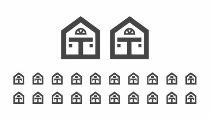 Fototapeta premium Illustration of multiple dark gray house icons arranged in rows on a white background style simple