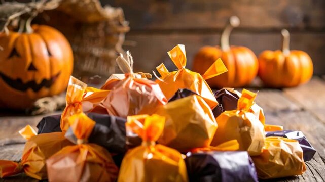 Colorful wrapped halloween candies