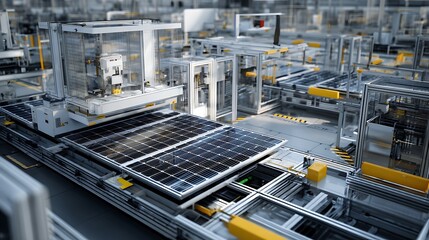 Fototapeta premium Advanced Solar Panel Manufacturing Process in a Modern Industrial Setting