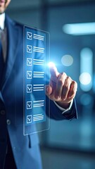 Businessman interacting with a digital checklist