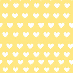 Seamless pattern of white hearts on a soft yellow background