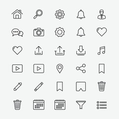 Collection of Line Icons Web, Interface, and Application Symbol Set