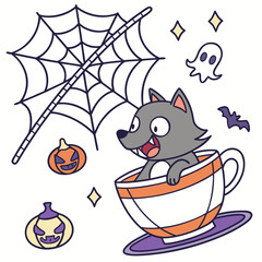 Excited expression on a  werewolf in a Halloween theme, with sitting in a teacup ride – Spooky Fun vector art
