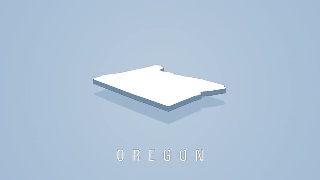 Rotating white map of oregon on blue background