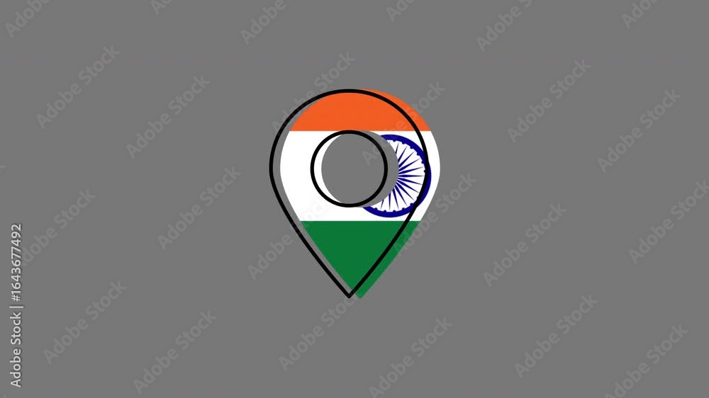 Poster india location pointer bouncing animation on gray background