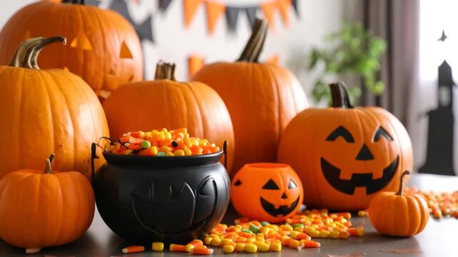 Halloween pumpkins and candy