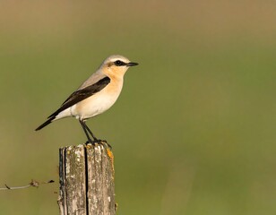 Obraz premium Small bird perched on weathered post