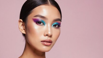 Young Asian Model Showing Creative Colorful Eyeshadow Makeup