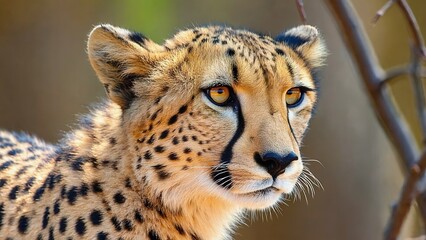 Cheetah staring intensely with piercing gaze in natural habitat