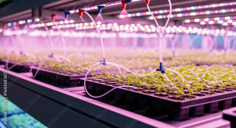 Poster controlledenvironment vertical farm deck featuring smart irrigation systems delivering nutrients to 