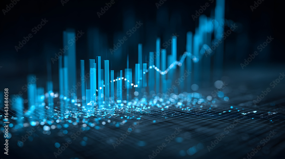 Aufkleber economy and forex market growth concept with digital blue rising up financial chart diagram and grap