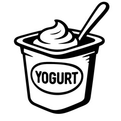 Vintage Yogurt Snack: A Classic Vector Illustration of a Yogurt Cup and Spoon, Evoking a Retro Style for Healthy Eating and Dairy Product Designs