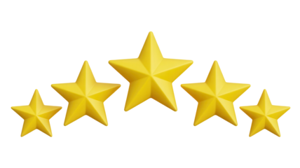 Enhance your designs with five glowing yellow stars, perfect for ratings, reviews, and achievements, adding a touch of brilliance to any project or presentation