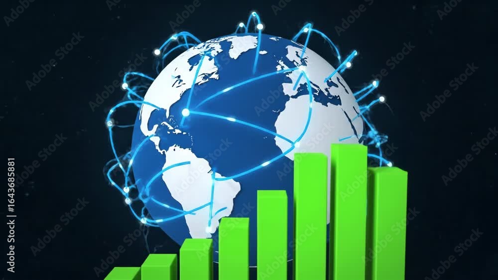 Poster global growth and connectivity - an animated visualization shows a 3d model of earth encircled by gl