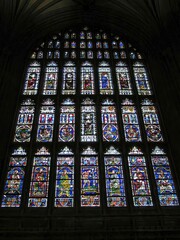 Stained glass window at Canterbury Cathedral in Kent, England