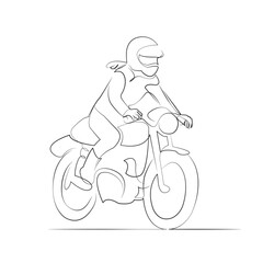 Naklejka premium One continuous single drawing line art flat doodle motorcycle, sport, motocross, crash helmet, girls, headwear, risk, helmet. Isolated image hand draw contour on a white background, hand drawn, not AI