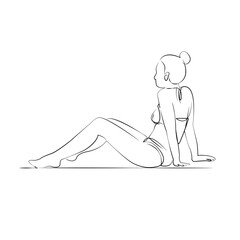 One continuous single drawing line art flat doodle sitting, swimwear, beach, woman, summer, vacation, relaxation, bikini. Isolated image hand draw contour on a white background, hand drawn, not AI