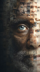 Human face made from different portrait of men and women of diverse age and race. Combination of faces. Concept of social equality, human rights, freedom, diversity, acceptance