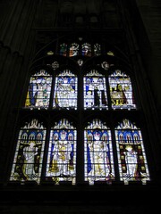 Stained glass window at Canterbury Cathedral in Kent, England