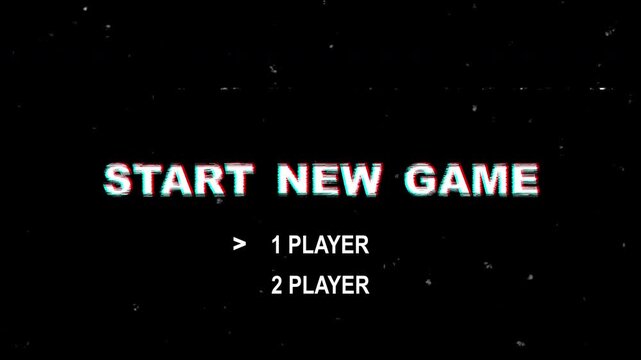 Start screen design for video game featuring 1 or 2 player options. Suitable for interactive gaming applications or online multiplayer platforms.