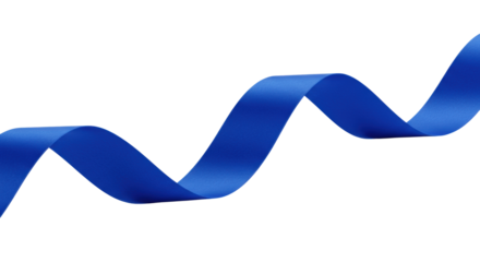 A vibrant royal blue satin ribbon with glossy sheen, undulating fluidly on a pristine transparent studio background with soft lighting, concept of seamless progress and clear path.