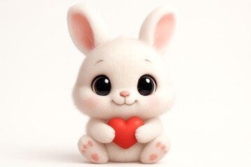 Kelinci Imut 3D Memegang Hati