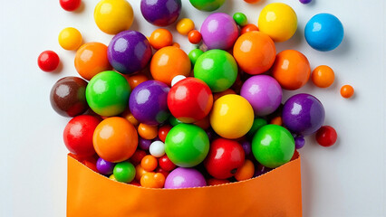 Obraz premium Vibrant Candy Colors: Assorted Spherical Treats in a Bright Bag
