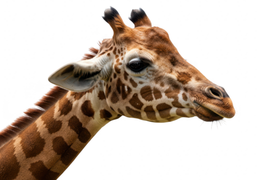 Close up portrait of a giraffe head isolated on transparent background