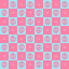 seamless pattern with pink abstract circle lines and heart shape	
