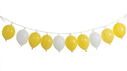 Yellow and white balloons strung on a white string