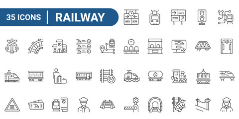 Railway line icon set. Outline icon collection. Editable stroke. Vector illustration