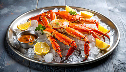 Steamed Crab Feast: Citrus Accents on Ice Platter, Seafood Delight