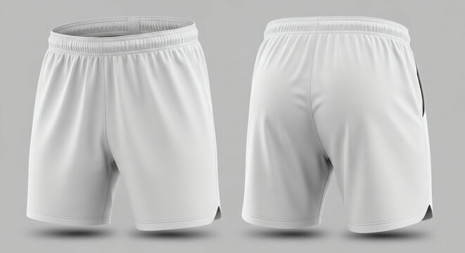 Blank white athletic shorts template for design presentation on gray background