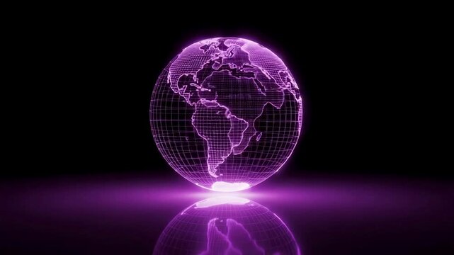 Neon Magenta Holographic Earth Globe with Wireframe Animation