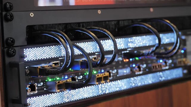 Close up view of a modern computer server. modern cloud computing and supercomputer technology concept.