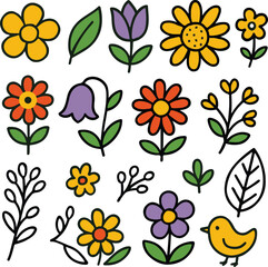 flower icon set, colorful flower vector design illustrator