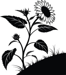 Full sunflower silhouette with spread leaves banner advertisement