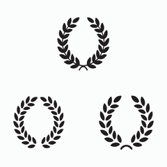 Three Simple Laurel Wreaths on White Background
