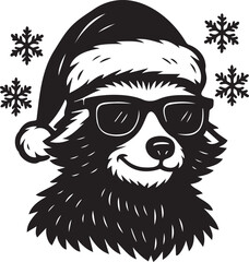 cool Christmas raccoon with sunglasses