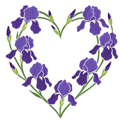 Graceful and romantic, this “Iris Heart” design features vibrant purple iris flowers arranged in a delicate heart shape. Perfect for flower lovers and botanical art fans