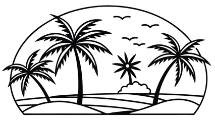 Black and white tropical palm trees on a white background