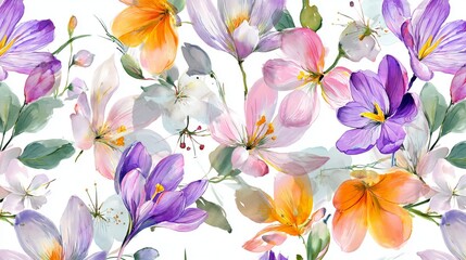 Colorful floral design featuring a variety of blooming flowers in shades of purple, orange, and pink.