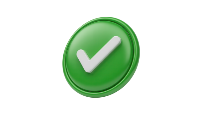 Approve with confidence using this crisp 3D rendering of a check mark icon, perfect for modern interfaces, apps, and presentations that demand a clean, professional touch